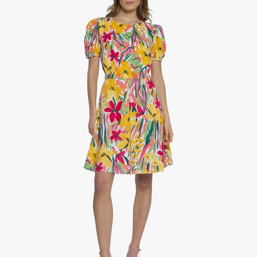 Maggy London Short Puff Sleeves A-line Pockets